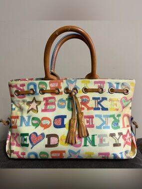 Dooney & Bourke Coater Leather Canvas Doodle Sketch Handbag